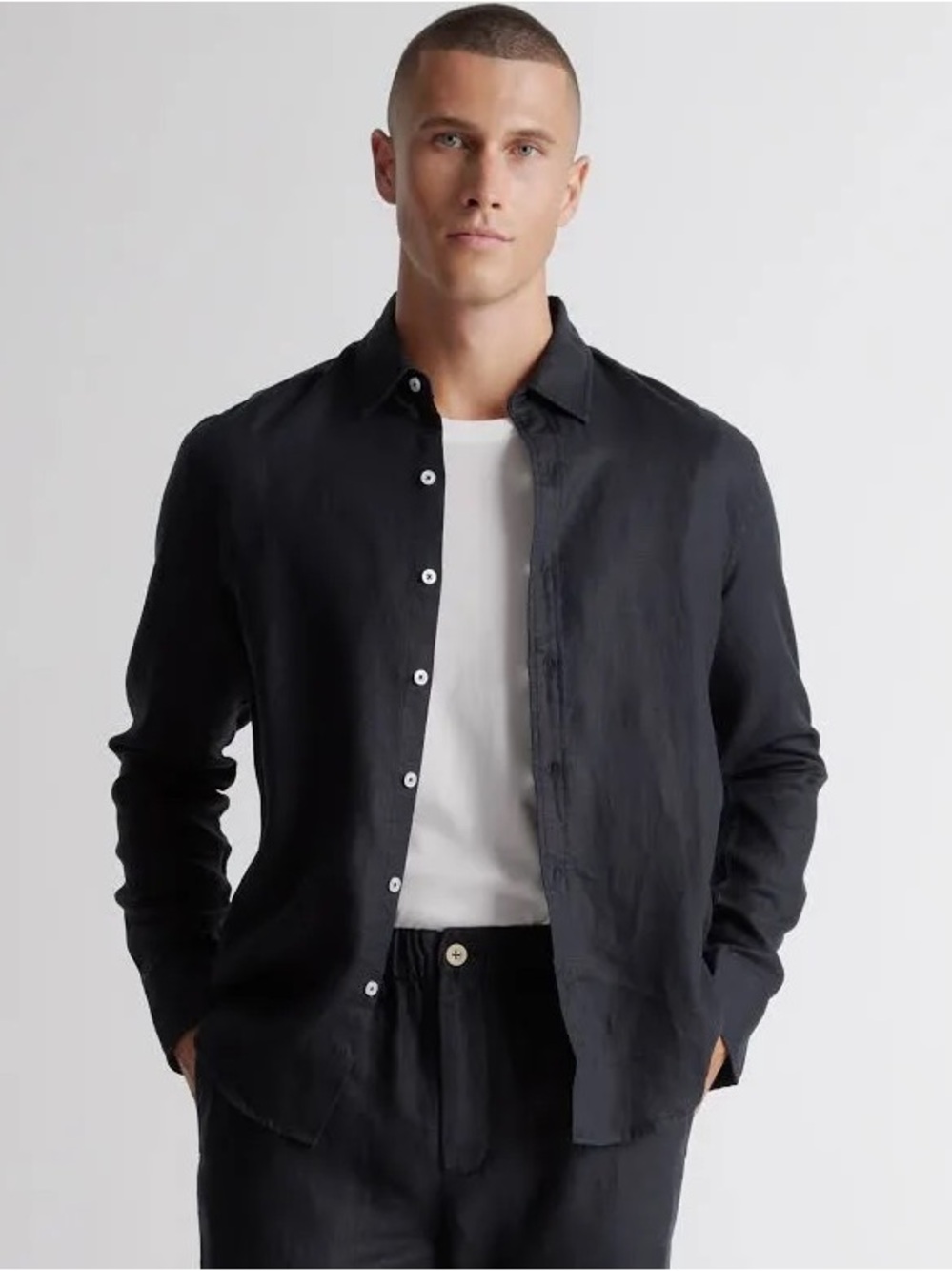 Quince Black 100% Linen Long Sleeve Button Down Shirt Men's Size XL